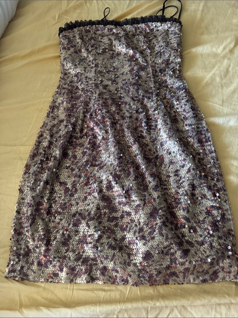 Gold-Brown Sequin Mini Dress with thin straps